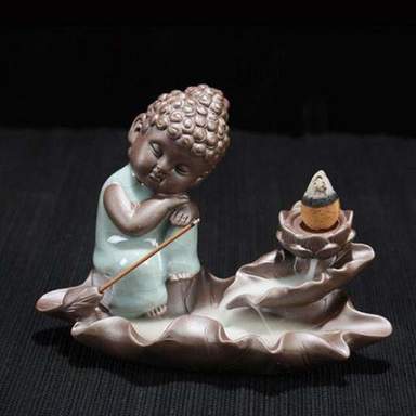 Porte Encens Bouddha<br> Moine Bouddhiste penseur - Bleu