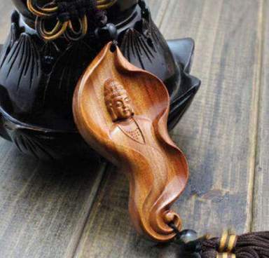 Pendentif Bouddha<br> Feuille Guanyin en Bois - [variant_title]
