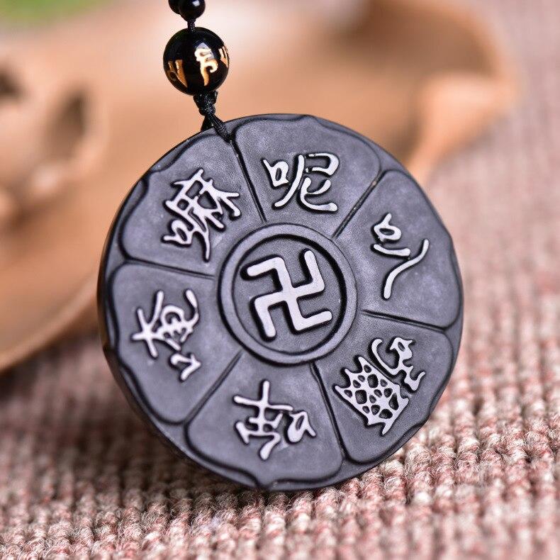 Pendentif Bouddha<br> Obsidienne Svastika Bouddhiste - Univers Bouddha